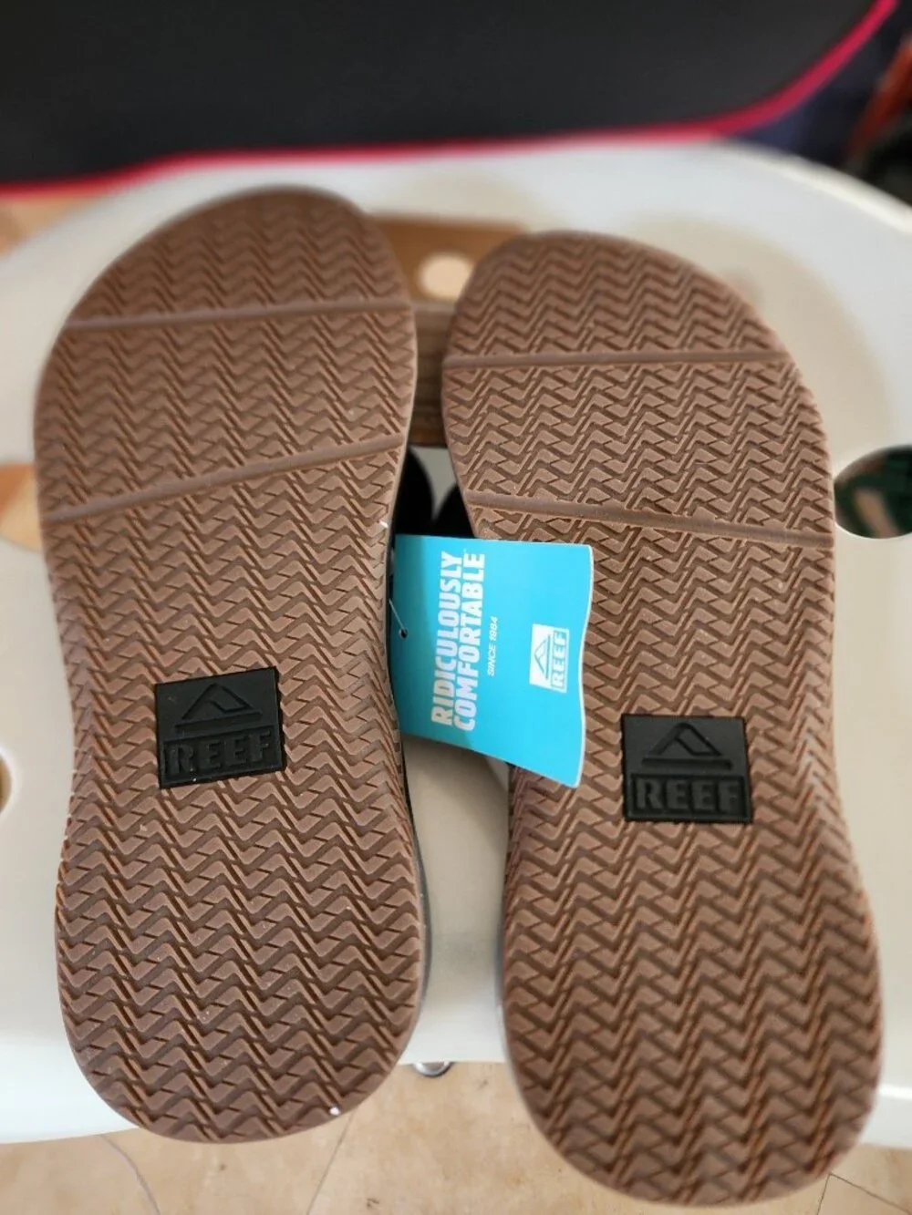 Reef Anchor High Arch Support Black/Silver Sandal Flip Flop US Men's size US 8